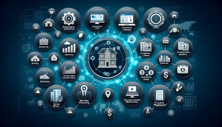 Property management software dashboard displaying various features.